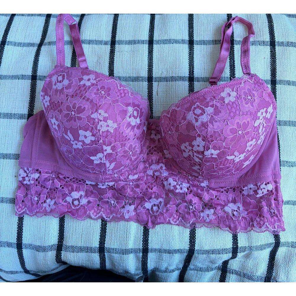 Adore Me pink flower lace bra longline size 38C. No push up